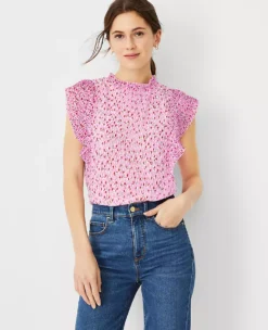 Floral Plisse Ruffle Top