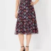 Petite Floral Tie Waist Flounce Midi Skirt with Shirred Hem