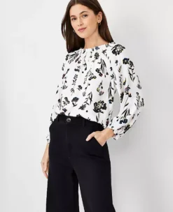 Floral Mixed Media Smocked Boatneck Top