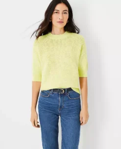 Petite Geometric Stitch Elbow Sleeve Sweater - Relaxed Fit Workwear
