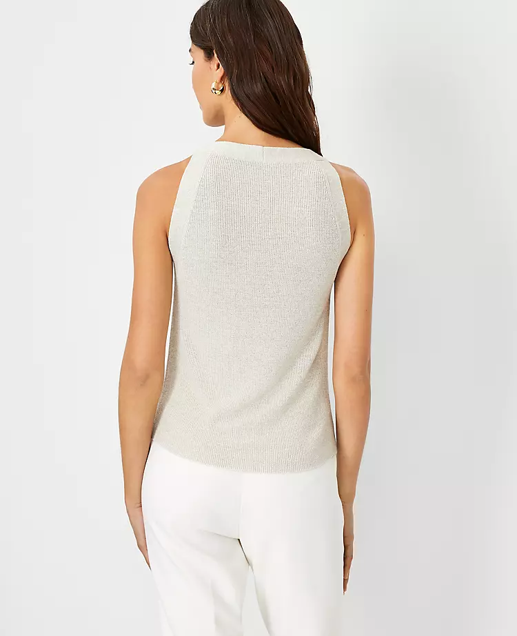 Petite Shimmer Sleeveless Sweater Shell - Elegant Square Neck Work Top 2 Petite Shimmer Sleeveless Sweater Shell - Elegant Square Neck Work Top - Image 2