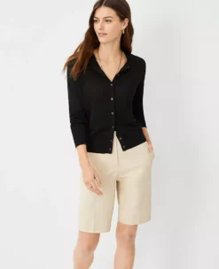Petite Linen Blend Ann Cardigan - Professional Button-Front Work Sweater