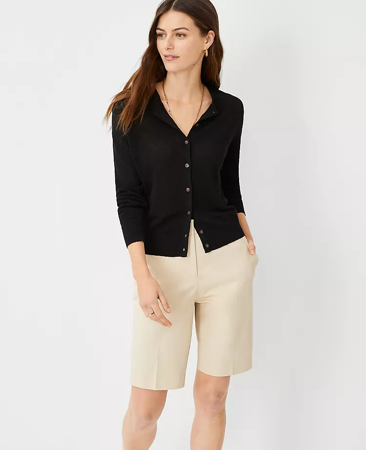 Petite Linen Blend Ann Cardigan - Professional Button-Front Work Sweater 1 Petite Linen Blend Ann Cardigan - Professional Button-Front Work Sweater