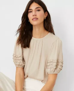 Petite Ruffle Sleeve Blouse - Professional Short Sleeve Work Top 5 Petite Ruffle Sleeve Blouse - Professional Short Sleeve Work Top -Ann Taylor Store 612151 7879 ALT2
