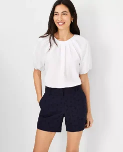 Petite Pleated Jewel Neck Blouse with Short Raglan Sleeves -Ann Taylor Store 612157 9000 ALT2