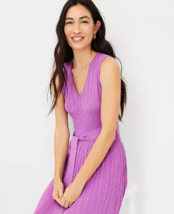 Petite Ribbed V-Neck Belted Sweater Dress -Ann Taylor Store 612167 8581 ALT2