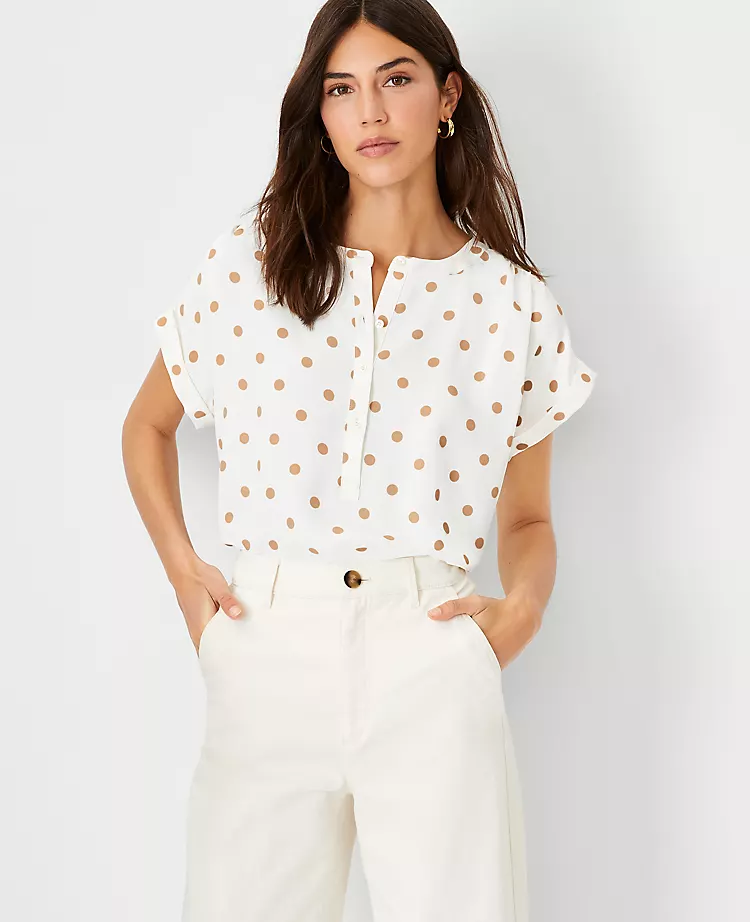Petite Polka Dot Drop Shoulder Popover Blouse 1 Petite Polka Dot Drop Shoulder Popover Blouse