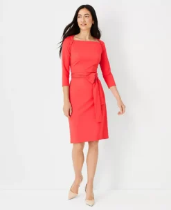 Envelope Neck Belted Flare Dress
