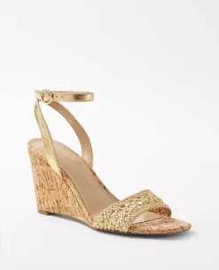 Metallic Woven Leather High Wedge Sandals