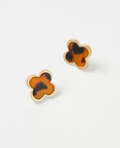 Tortoiseshell Clover Stud Earrings - Elegant Resin Floral Jewelry
