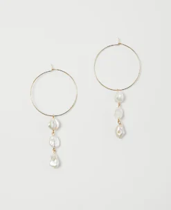 Elegant Freshwater Pearl Hoop Drop Earrings - 3-Inch Lever Back Jewelry