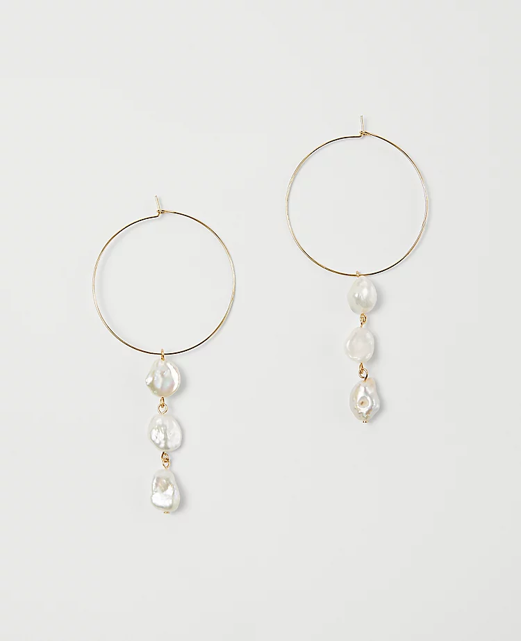 Elegant Freshwater Pearl Hoop Drop Earrings - 3-Inch Lever Back Jewelry 1 Elegant Freshwater Pearl Hoop Drop Earrings - 3-Inch Lever Back Jewelry