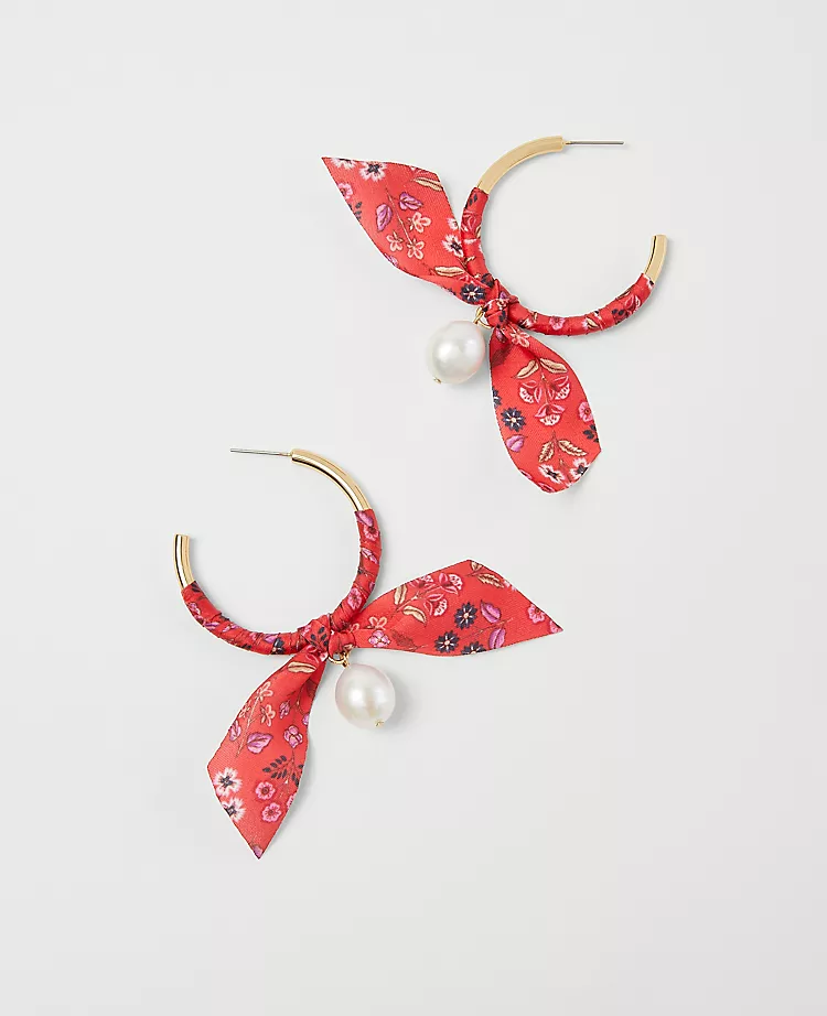 Elegant Fabric Wrapped Pearlized Hoop Earrings 1 Elegant Fabric Wrapped Pearlized Hoop Earrings