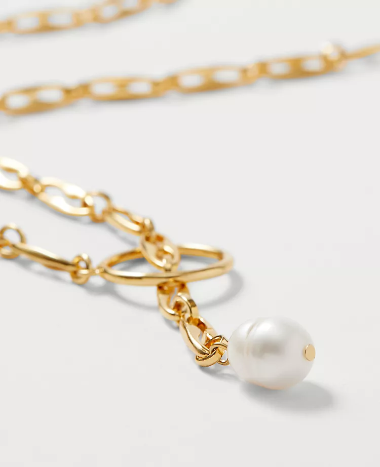 Pearlized Chain Link Lariat Necklace for Timeless Style 2 Pearlized Chain Link Lariat Necklace for Timeless Style - Image 2