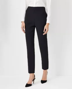 Petite High-Rise Side Zip Slim Ankle Pant in Black Fluid Crepe