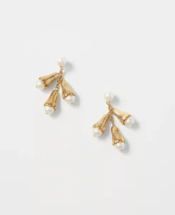 Elegant Pearlized Petal Drop Earrings - 2-Inch Floral Statement
