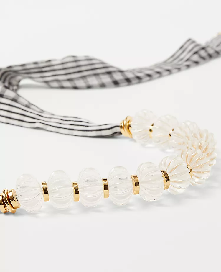 Elegant Plaid Bow Beaded Necklace with Mixed Media Ribbon Accent 2 Elegant Plaid Bow Beaded Necklace with Mixed Media Ribbon Accent - Image 2