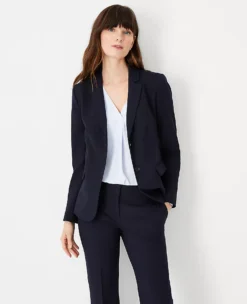 Women's Tailored Seasonless Stretch Blazer - Navy Two-Button Suit Jacket