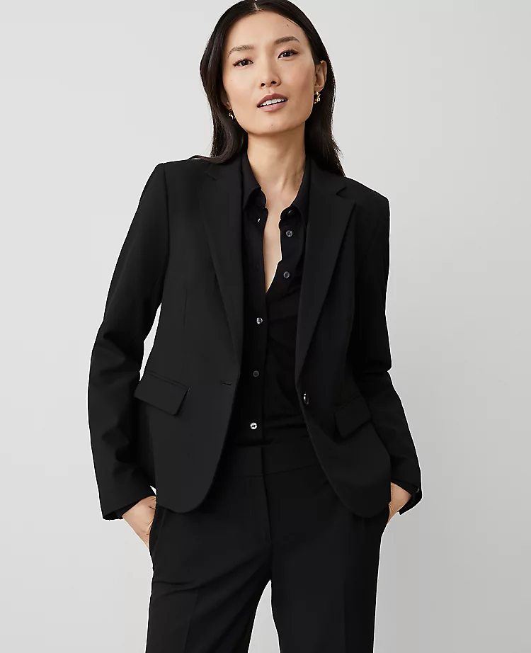 Women's Seasonless Stretch One-Button Tailored Blazer - Core Black 1 Women's Seasonless Stretch One-Button Tailored Blazer - Core Black