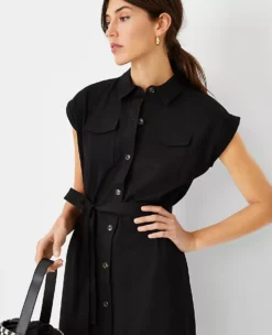 Petite Cap Sleeve Belted Shirtdress with Utility Pockets -Ann Taylor Store 612822 2222 ALT2