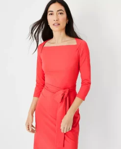 Petite Envelope Neck Belted Flare Dress - Professional Workwear -Ann Taylor Store 612823 4021 ALT2