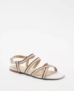 Women's Braided Strappy Flat Leather Sandals with Padded Footbed