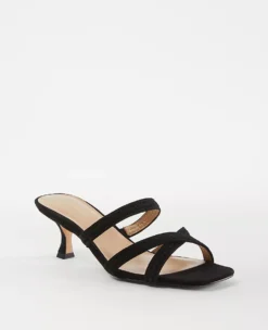 Braided Leather Strappy Mule Sandals - Elegant Mid-Heel Comfort