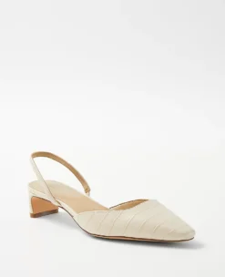 Embossed Leather Slingback Pumps with Comfortable Blade Heel