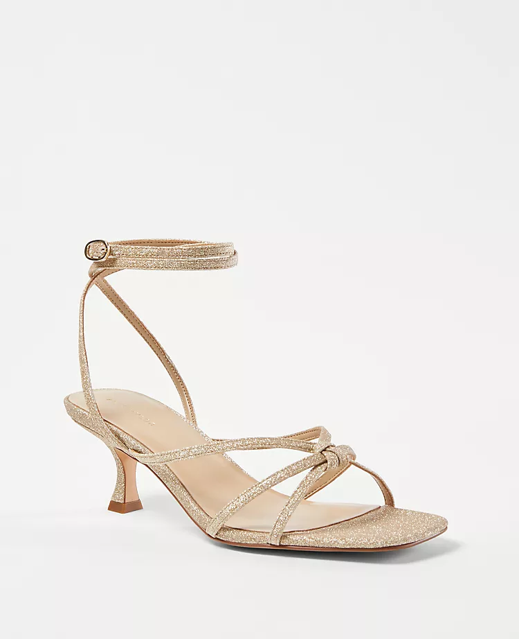 Sparkly Glitter Knotted Strappy Sandals with Comfortable Mid-Heel 1 Sparkly Glitter Knotted Strappy Sandals with Comfortable Mid-Heel