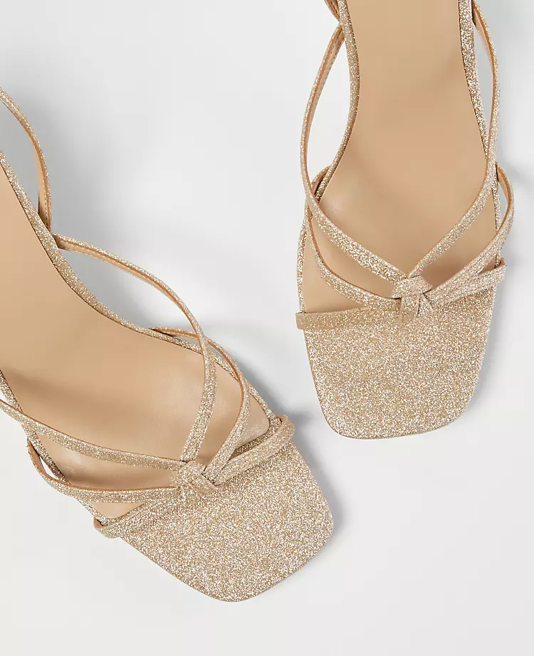 Sparkly Glitter Knotted Strappy Sandals with Comfortable Mid-Heel 2 Sparkly Glitter Knotted Strappy Sandals with Comfortable Mid-Heel - Image 2