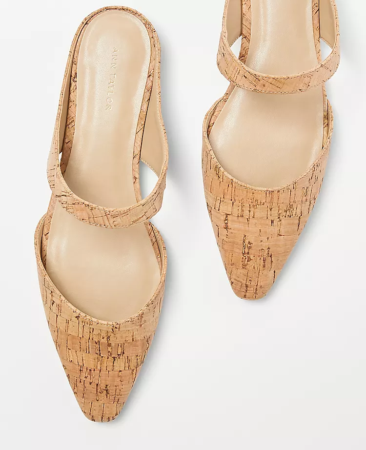 Elegant Pointy Toe Cork Mule Flats with Padded Footbed 2 Elegant Pointy Toe Cork Mule Flats with Padded Footbed - Image 2
