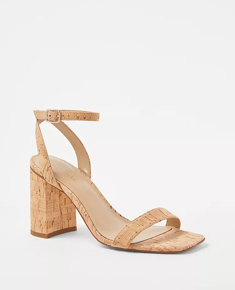Cork High Block Heel Sandals with Padded Footbed 1 Cork High Block Heel Sandals with Padded Footbed