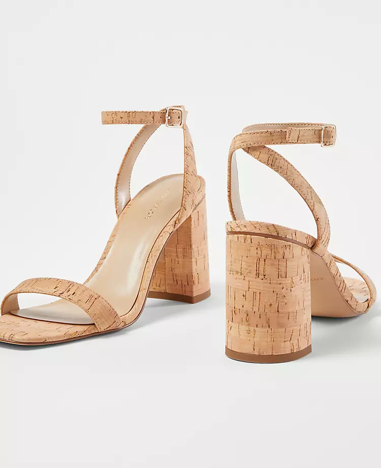 Cork High Block Heel Sandals with Padded Footbed 2 Cork High Block Heel Sandals with Padded Footbed - Image 2