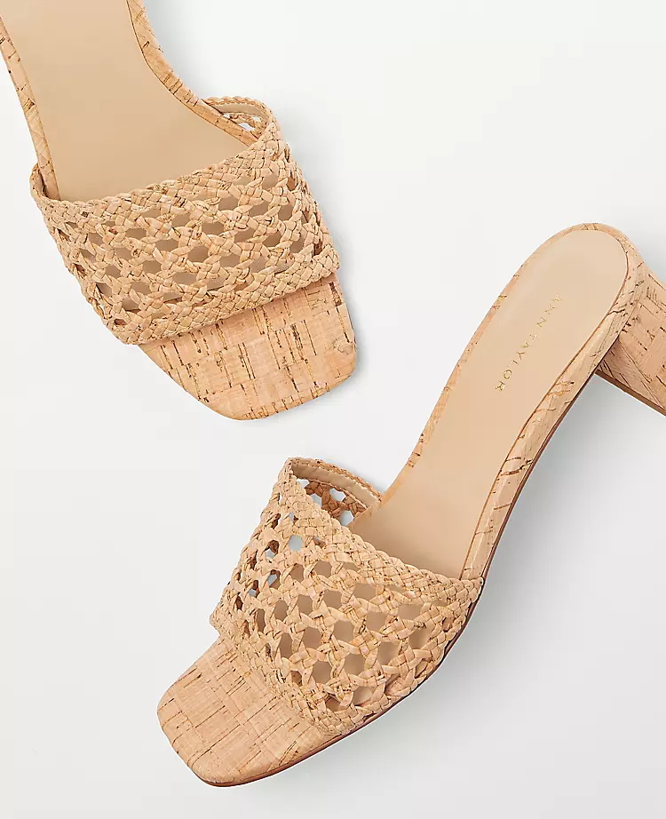 Natural Woven Cork Block Heel Sandals with Adjustable Buckle 2 Natural Woven Cork Block Heel Sandals with Adjustable Buckle - Image 2