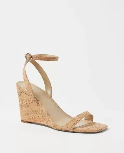 Woven Cork High Wedge Sandals with Padded Comfort Footbed