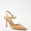 Cork Ankle Strap Pumps - Elegant Pointed Toe Mid-Heel Shoes