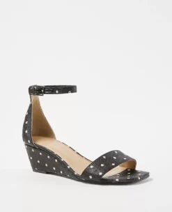 Dotted Straw Low Wedge Sandals with Comfortable Ankle Strap