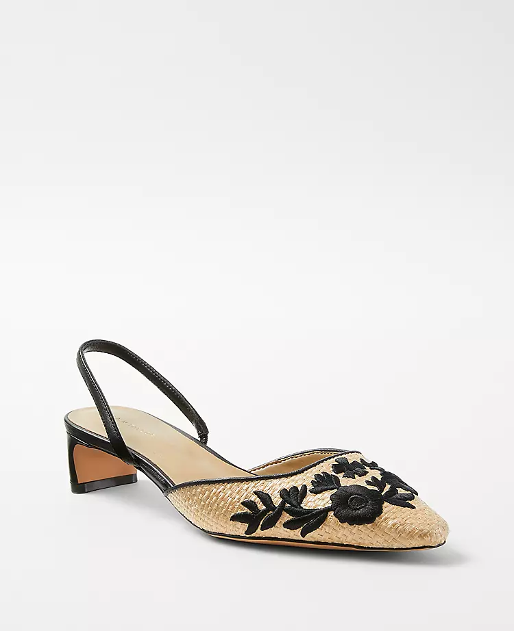 Embroidered Straw Slingback Pumps with Sleek Blade Heel 1 Embroidered Straw Slingback Pumps with Sleek Blade Heel