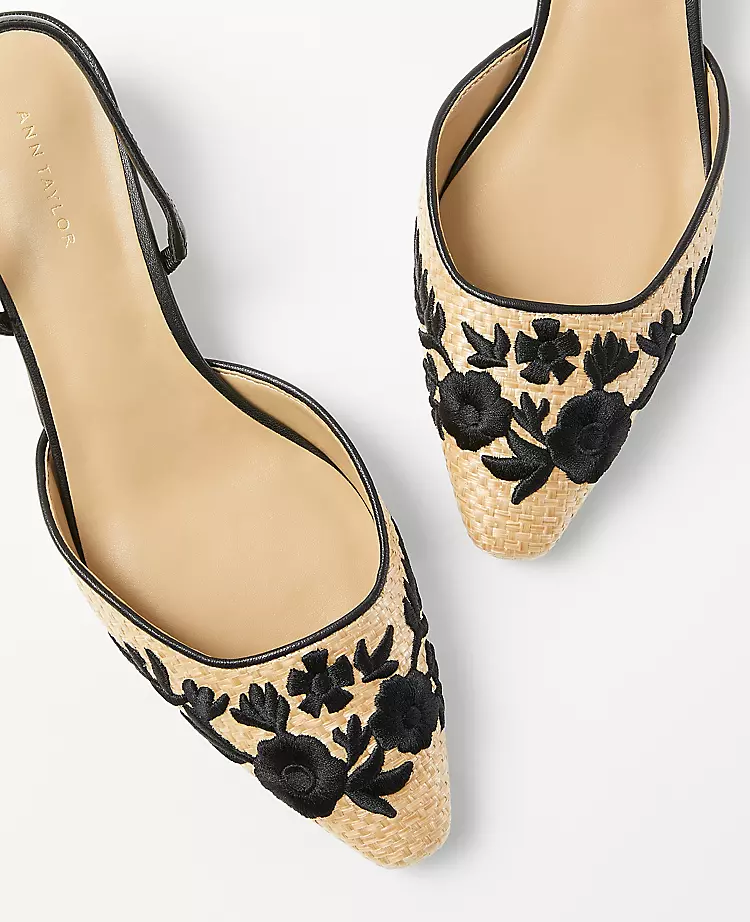 Embroidered Straw Slingback Pumps with Sleek Blade Heel 2 Embroidered Straw Slingback Pumps with Sleek Blade Heel - Image 2