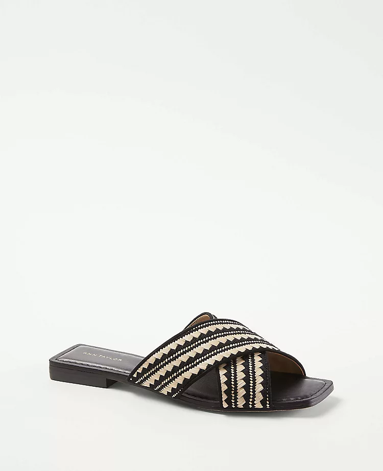 Woven Straw Crossover Slide Sandals with Padded Footbed 1 Woven Straw Crossover Slide Sandals with Padded Footbed