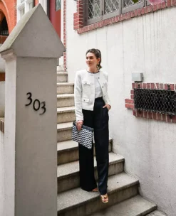 Elegant Cropped Tweed Jacket with Button Detail - Jewel Neck Blazer 14 Elegant Cropped Tweed Jacket with Button Detail - Jewel Neck Blazer -Ann Taylor Store 613311 9000 MKTG4