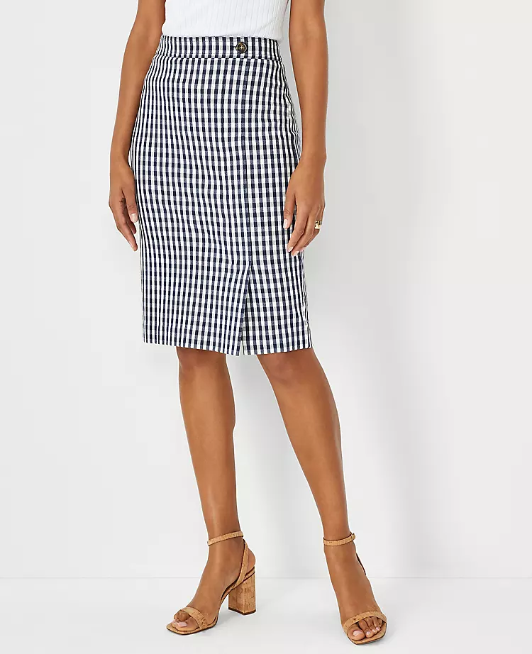 Plaid Button Front Pencil Skirt with High-Stretch Tailored Fit 1 Plaid Button Front Pencil Skirt with High-Stretch Tailored Fit