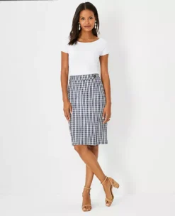 Plaid Button Front Pencil Skirt with High-Stretch Tailored Fit 5 Plaid Button Front Pencil Skirt with High-Stretch Tailored Fit -Ann Taylor Store 613312 1362 ALT2