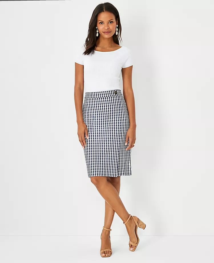 Plaid Button Front Pencil Skirt with High-Stretch Tailored Fit 3 Plaid Button Front Pencil Skirt with High-Stretch Tailored Fit - Image 3