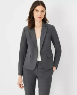 Petite Charcoal Notched One Button Seasonless Stretch Blazer