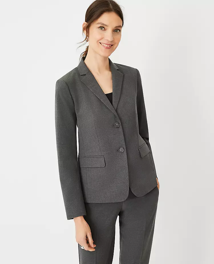Petite Tailored Notched Two-Button Blazer in Seasonless Stretch Charcoal 1 Petite Tailored Notched Two-Button Blazer in Seasonless Stretch Charcoal