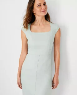 Linen Blend Square Neck Sheath Dress with Front Slit -Ann Taylor Store 613335 8847 ALT2