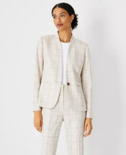 Women's Tailored Plaid Cutaway Blazer - Machine Washable One-Button Jacket