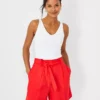 Women's High Waisted Pleated Linen Blend Shorts with Tie Belt