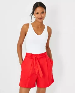 Women's High Waisted Pleated Linen Blend Shorts with Tie Belt